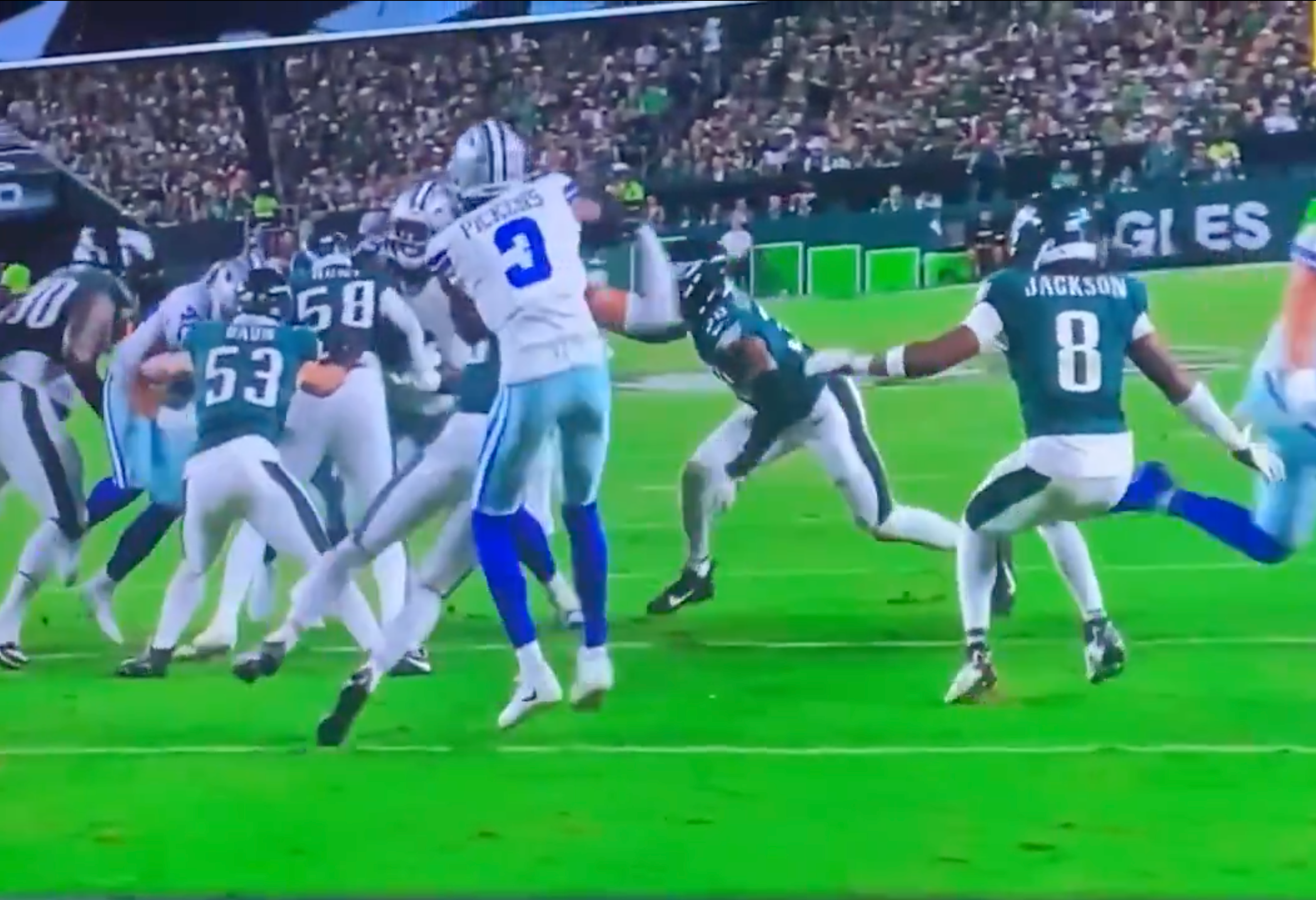 Cowboys WR George Pickens called for personal foul against Philadelphia Eagles, 9/4/2025.